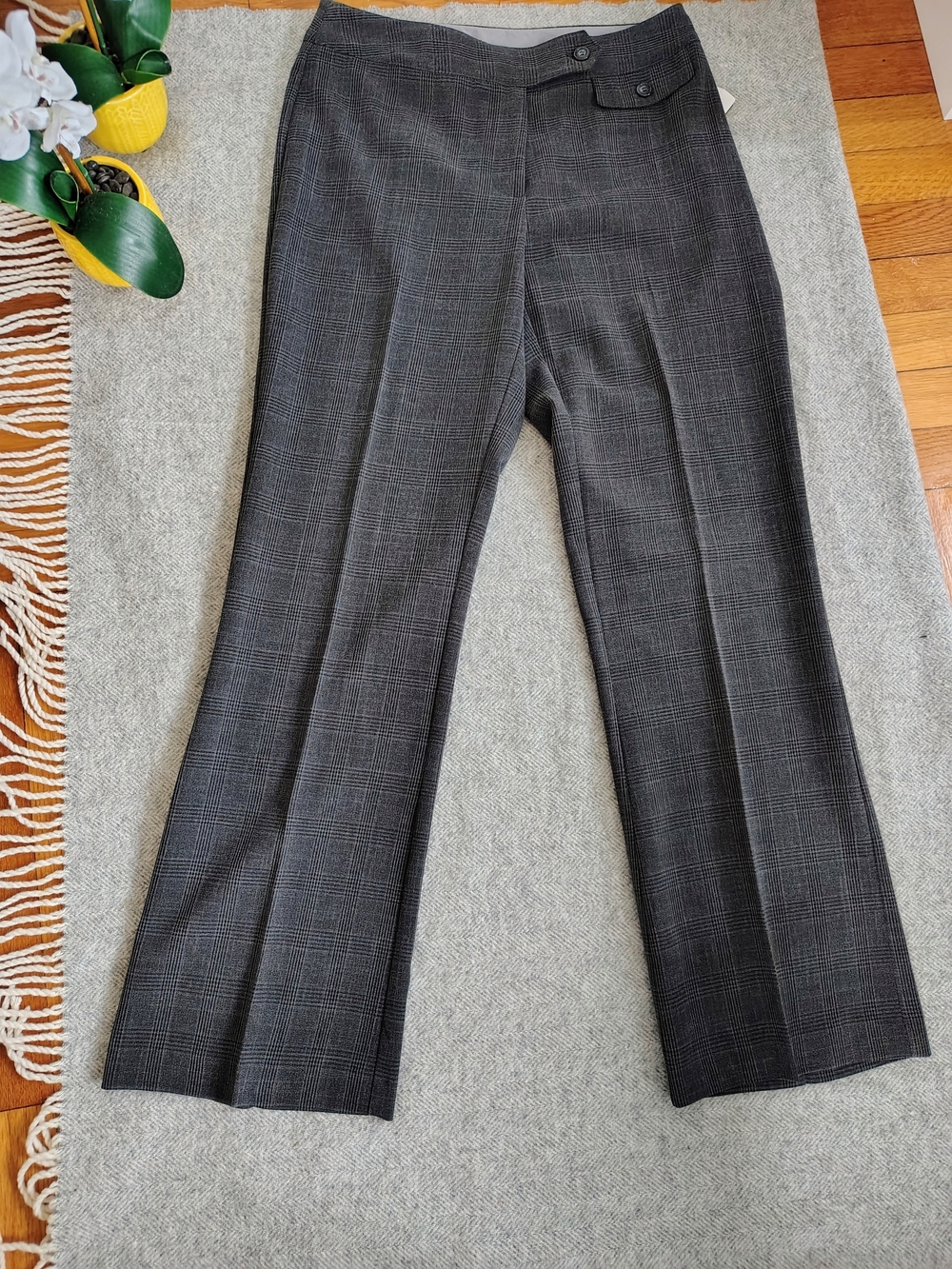 Women's Gray Plaid Wide-Leg Dress Pants